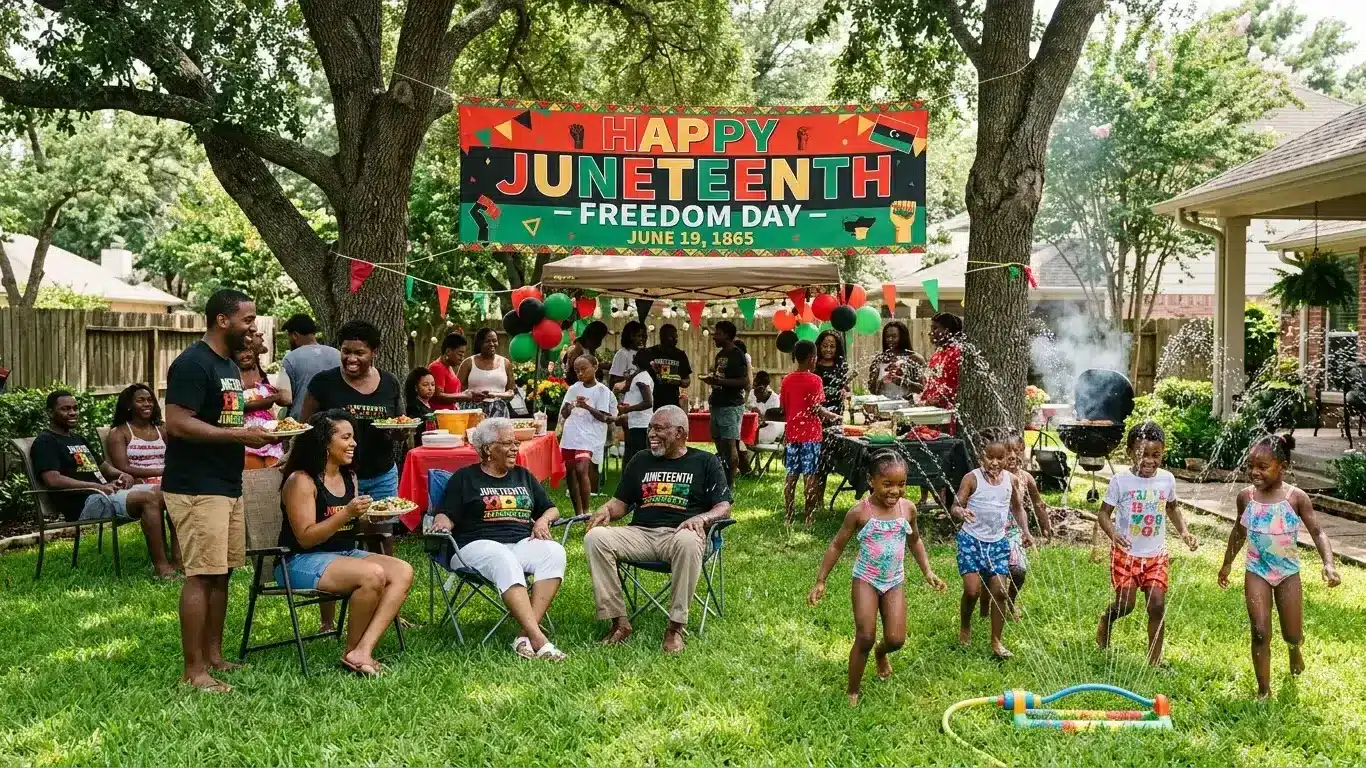 Multiple generations of Black families celebrate Juneteenth together—children, parents, and elders gathered in community